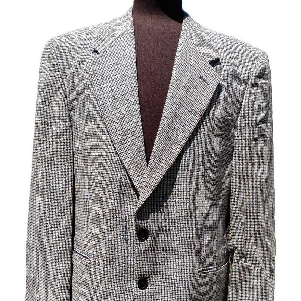Vintage 80s Checked Sport Jacket 42R Blazer Wool Made in Canada